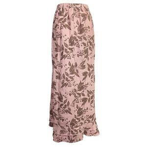 Hot Cotton Pink and Brown Leaf Maxi Skirt